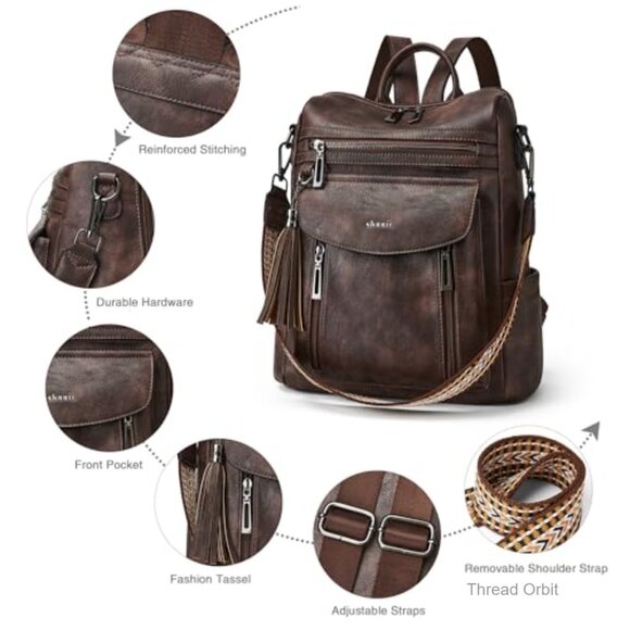 Convertible Leather Backpack Purse with Wristlet for Work Travel College main image 4